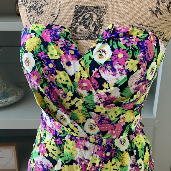 YUMI KIM NWT New silk Strapless floral mini dress purple green white yellow XS 0 - Picture 2 of 8